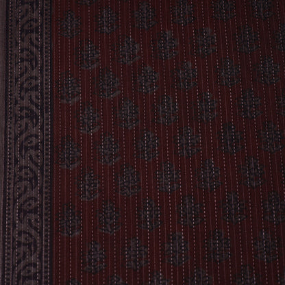 Maroon - Bagh Block Printed Kantha Style Cotton Fabric 15