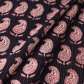 Black - Bagh Block Printed Kantha Style Cotton Fabric 16