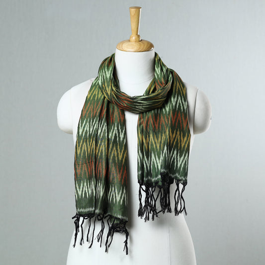 Green - Pochampally Ikat Mercerized Cotton Stole with Tassels 26