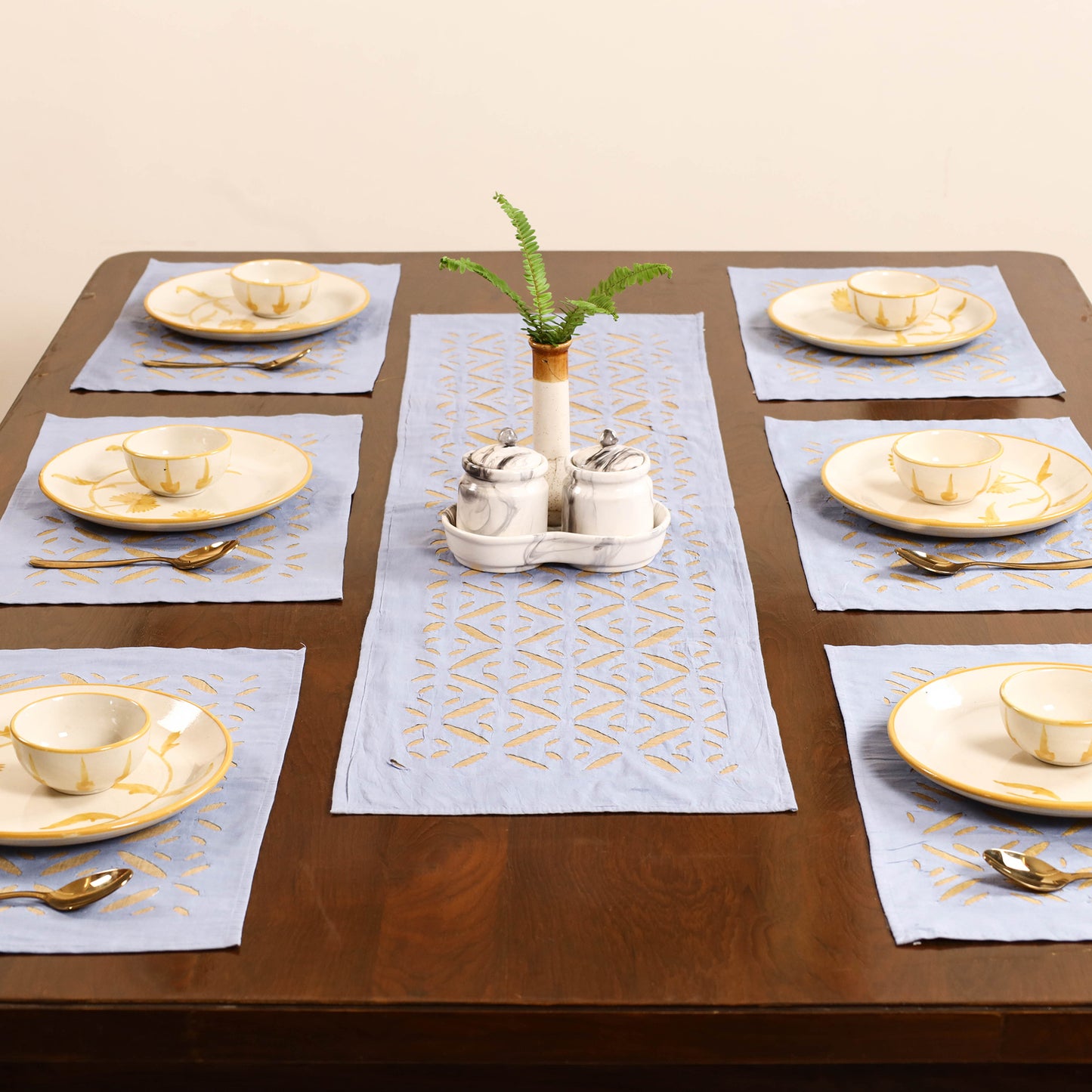 Barmer Applique Cutwork Dining Table Runner with Mat Set 11