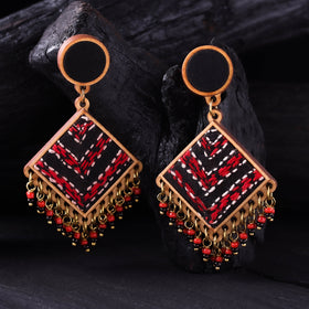 WHE Multicolor Handmade Repurposed Kantha Fabric & Wood Earrings 15