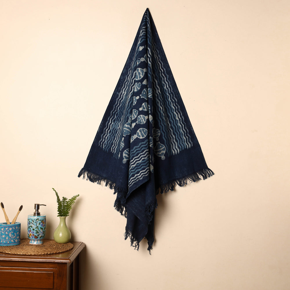 Blue - Handloom Block Printed Cotton Bindaas Towel 21