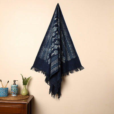 Blue - Handloom Block Printed Cotton Bindaas Towel 21