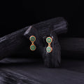 WHE Green Handmade Repurposed Brocade Fabric & Wood Earrings 02