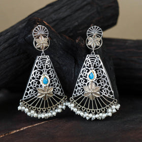 White German Silver-Plated Ethnic Drop Earrings