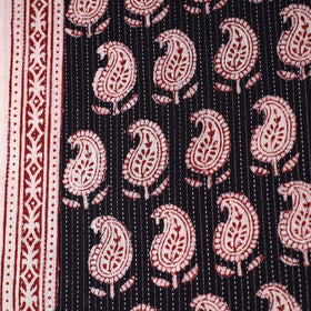 Black - Bagh Block Printed Kantha Style Cotton Fabric 16