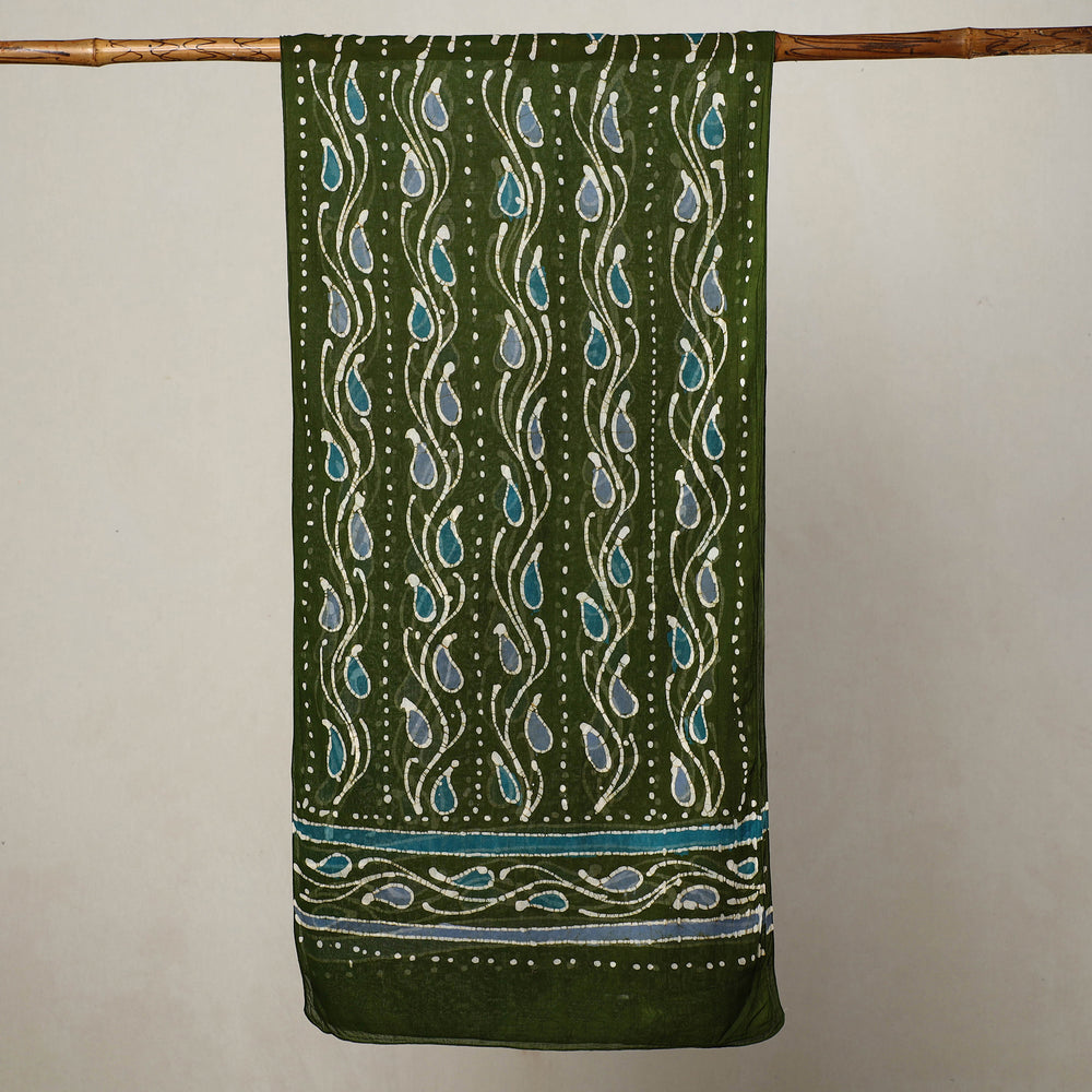 Green - Hand Batik Printed Mul Cotton Stole 10