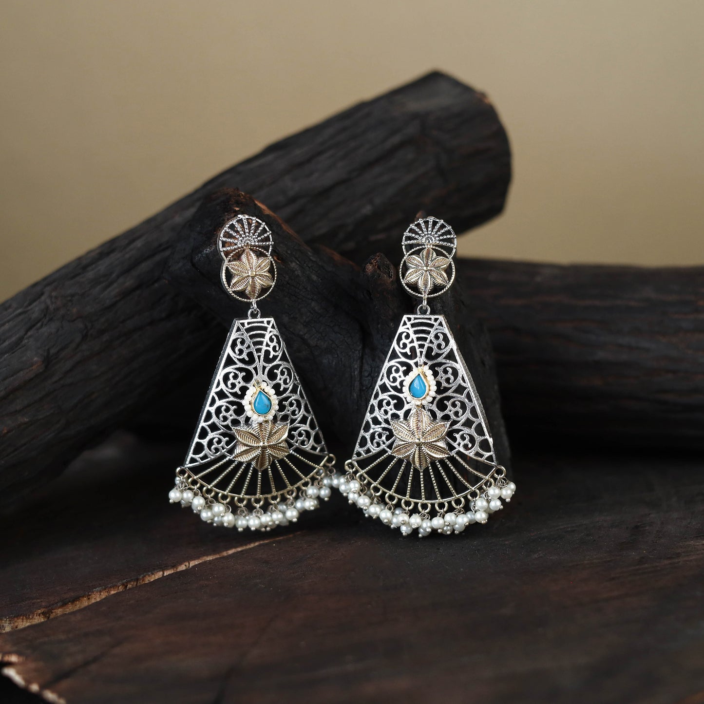 White German Silver-Plated Ethnic Drop Earrings