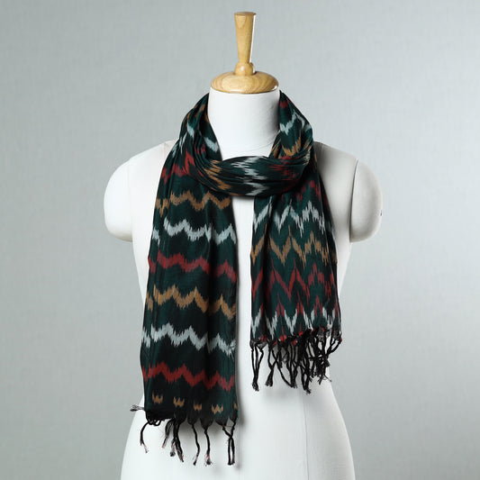 Green - Pochampally Ikat Mercerized Cotton Stole with Tassels 28