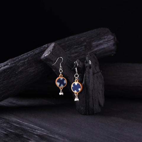 WHE Indigo Handmade Repurposed Fabric & Wood Earrings 03