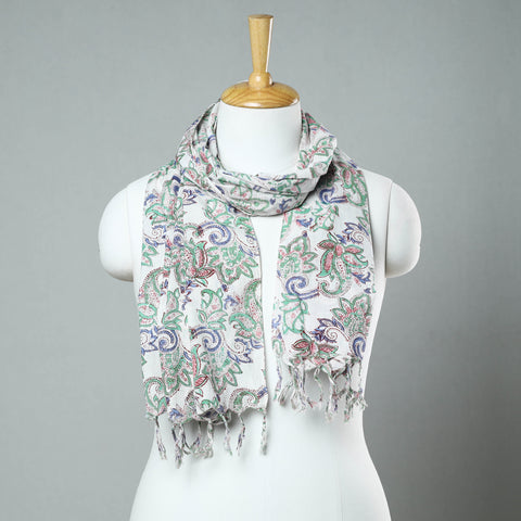  Sanganeri Block Printed Cotton Stole with Tassels 34 