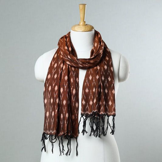 Brown - Pochampally Ikat Mercerized Cotton Stole with Tassels 30