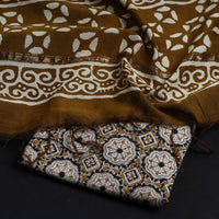 Brown - 2pc Bagru Block Printed Cotton Suit Material Set 39