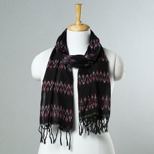 Black - Pochampally Ikat Mercerized Cotton Stole with Tassels 31