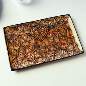 Brown Traditional Pattachitra Hand Painted Akashmoni Wooden Tray