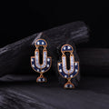 WHE Indigo Handmade Repurposed Fabric & Wood Statement Earrings 04