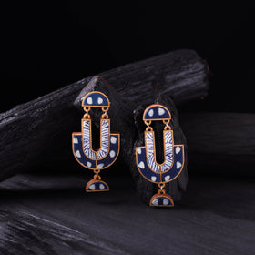 WHE Indigo Handmade Repurposed Fabric & Wood Statement Earrings 04