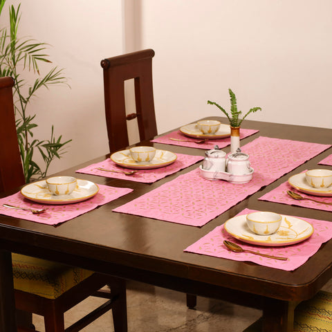 Barmer Applique Cutwork Dining Table Runner with Mat Set 13