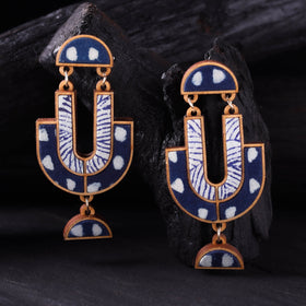 WHE Indigo Handmade Repurposed Fabric & Wood Statement Earrings 04