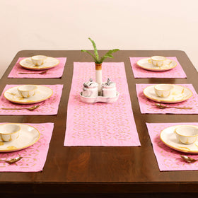 Pink - Barmer Applique Cutwork Dining Table Runner with Mat Set 13