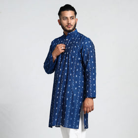 Dark Blue - Sambalpuri Ikat Weave Cotton Men Long Kurta