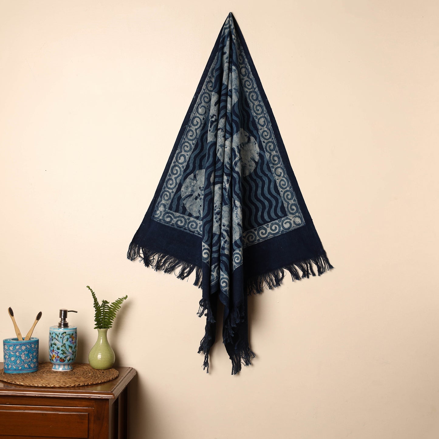 Blue - Handloom Block Printed Cotton Bindaas Towel 17