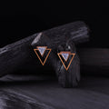 WHE Blue Hand Painted Repurposed Fabric & Wood Triangle Earrings 05