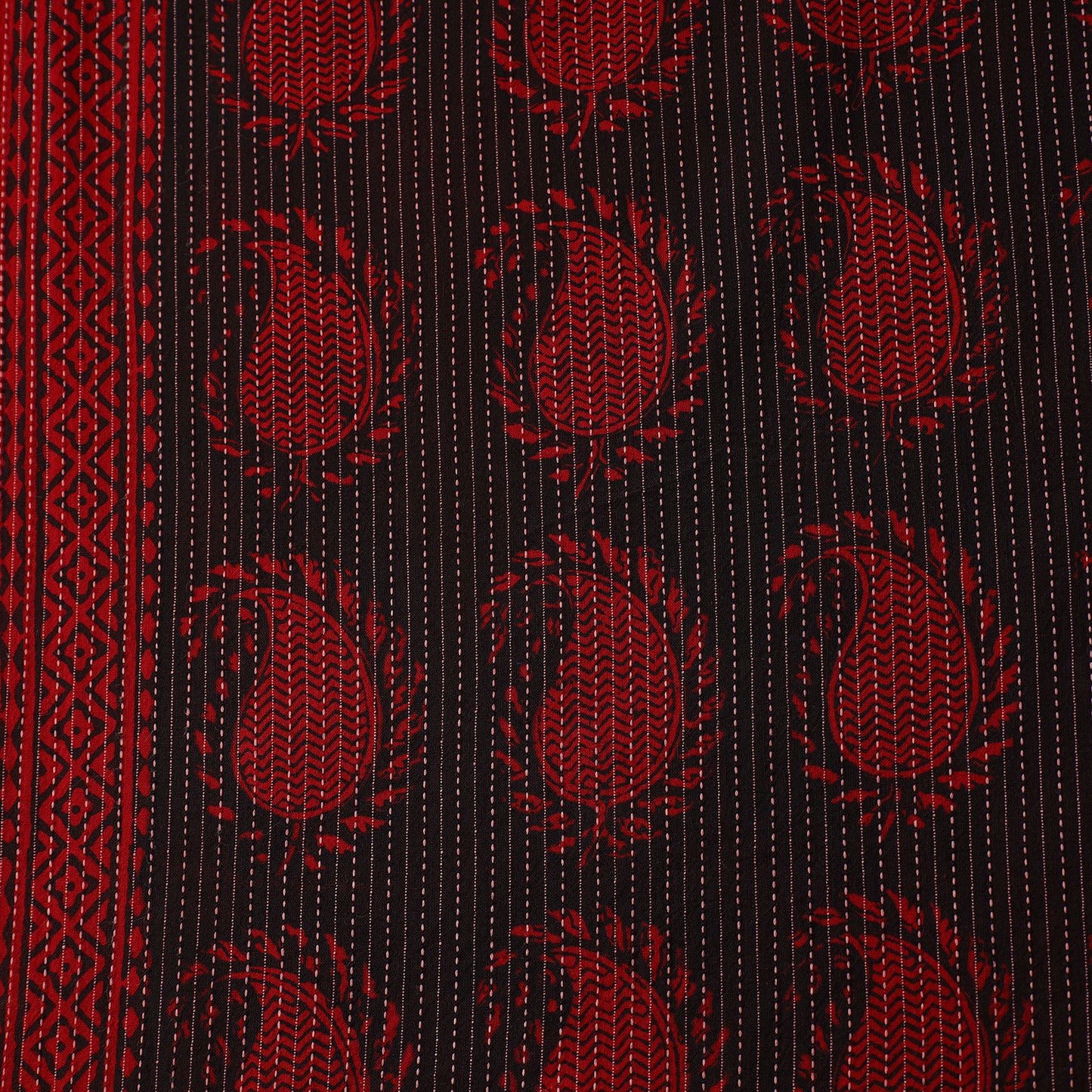 Black - Bagh Block Printed Kantha Style Cotton Fabric 18