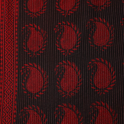 Black - Bagh Block Printed Kantha Style Cotton Fabric 18