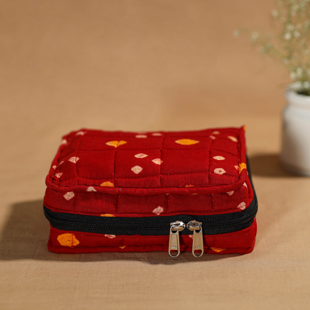 Red - Handmade 4 Pockets Cotton Jewelry Bag 20