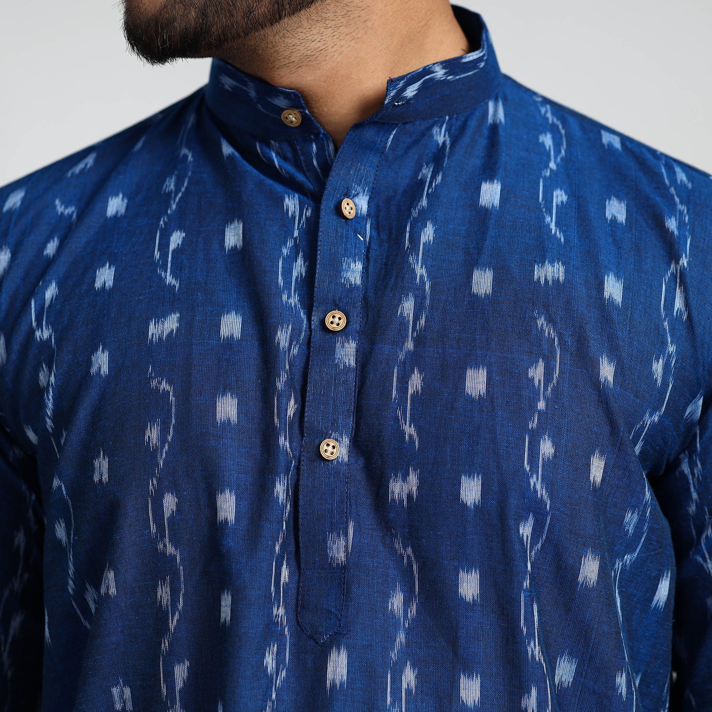 Dark Blue - Sambalpuri Ikat Weave Cotton Men Long Kurta
