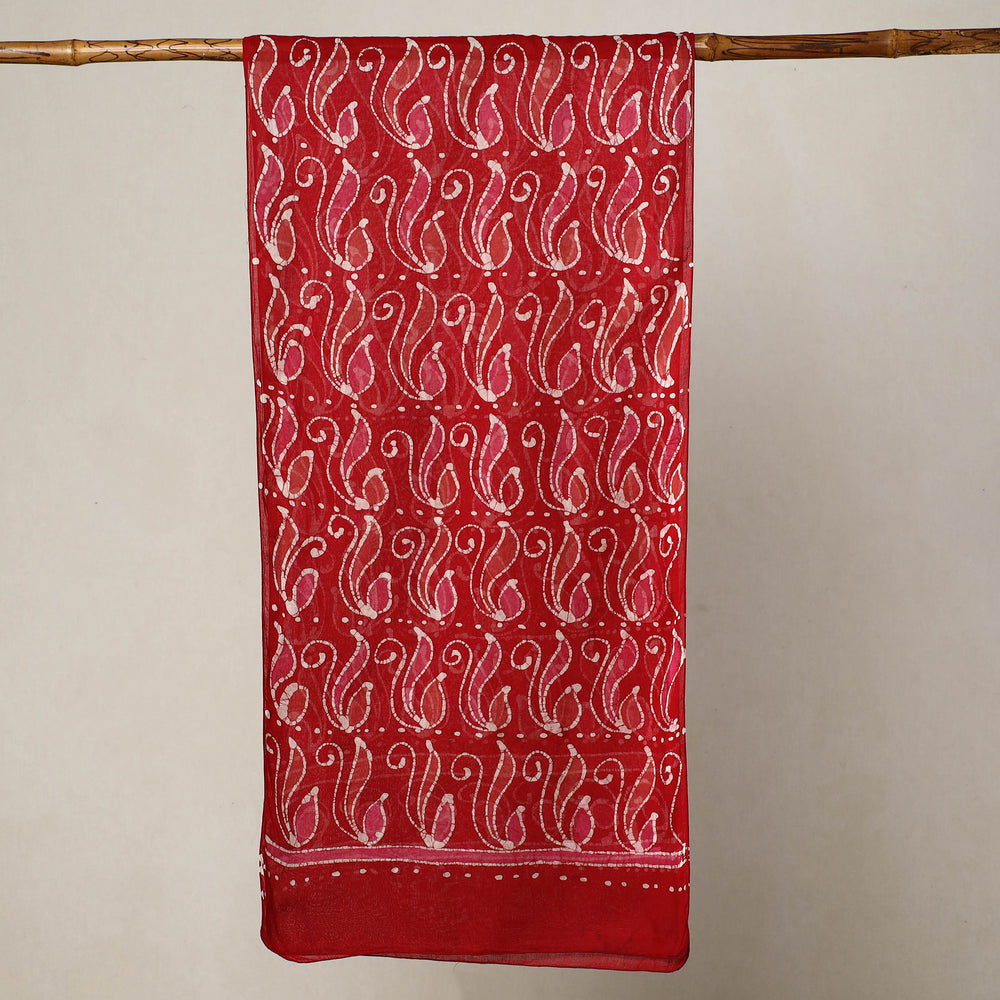 Red - Hand Batik Printed Mul Cotton Stole 04