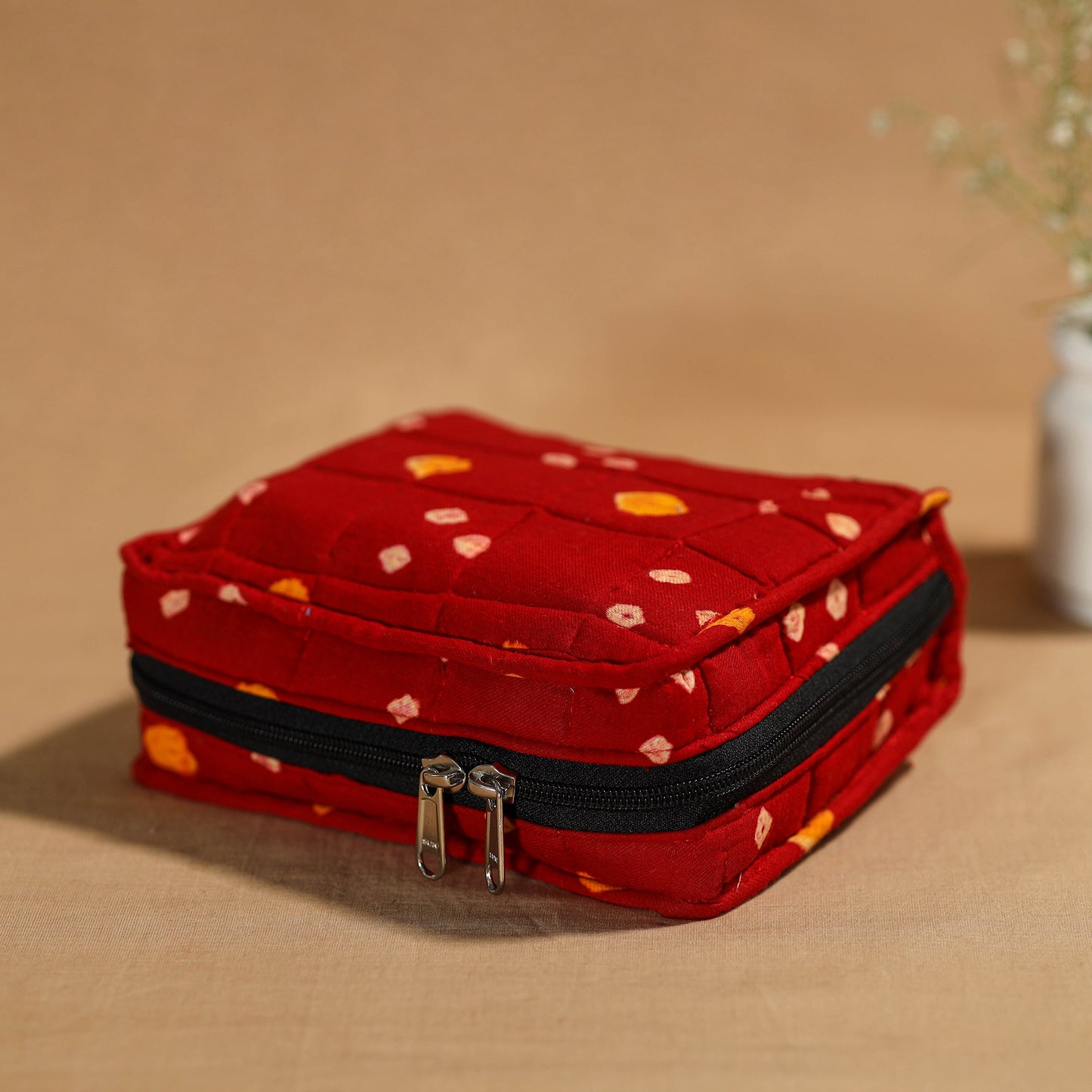 Red - Handmade 4 Pockets Cotton Jewelry Bag 20