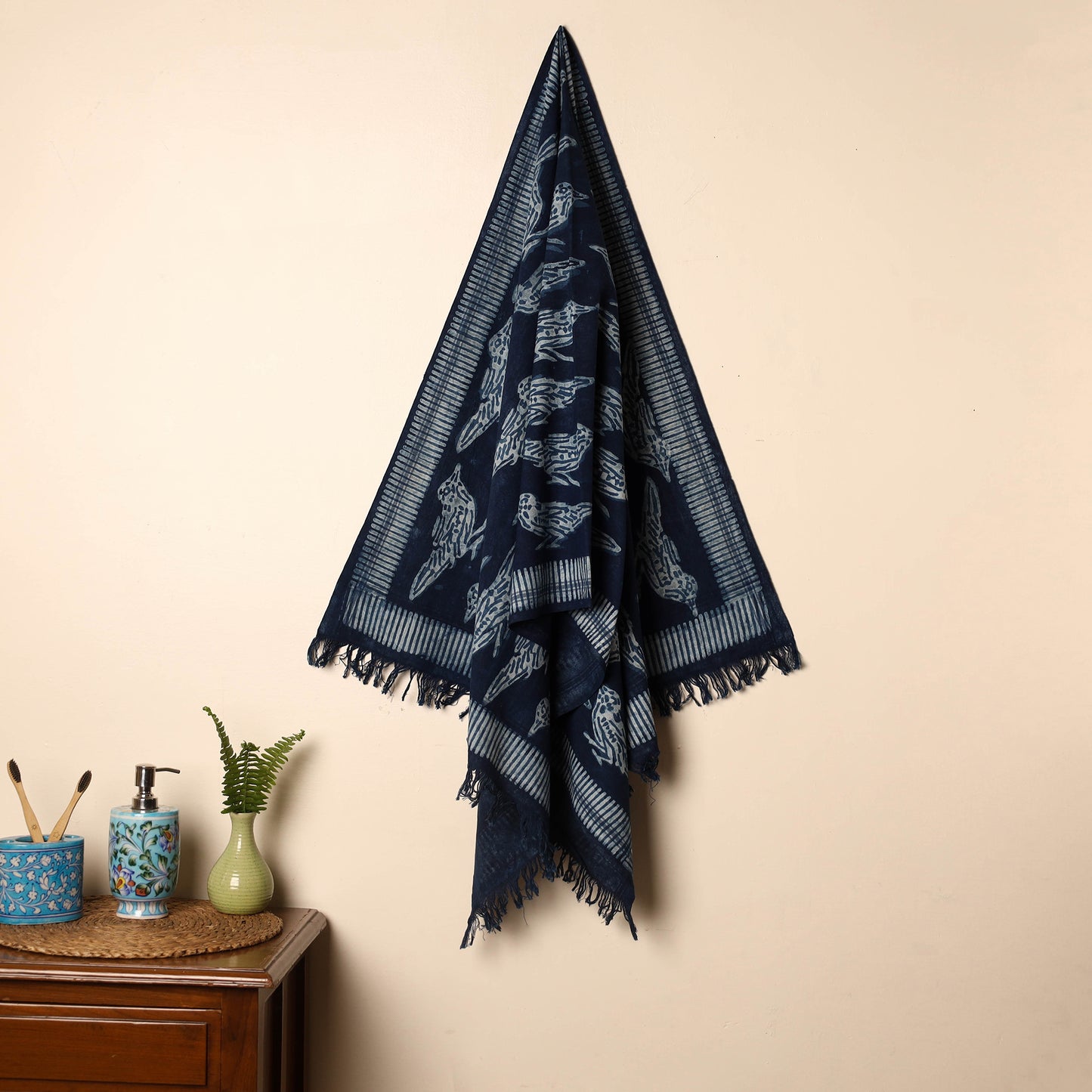 Blue - Handloom Block Printed Cotton Bindaas Towel 16