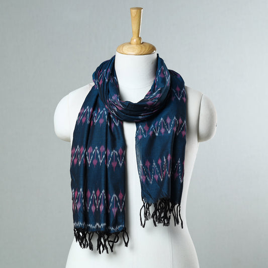 Blue - Pochampally Ikat Mercerized Cotton Stole with Tassels 34