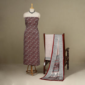Maroon - 3pc Modal Silk Unstitched  Bagh Print Suit Material Set 
