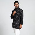 Black - Sambalpuri Ikat Weave Cotton Men Short Kurta