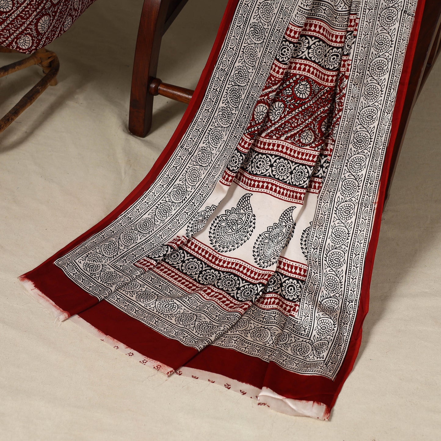 Maroon - 3pc Modal Silk Unstitched  Bagh Print Suit Material Set 