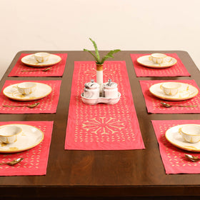 Red - Barmer Applique Cutwork Dining Table Runner with Mat Set 14