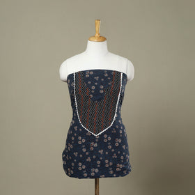 Buy Blue Hand Block Print Patchwork Cotton Kurta Material