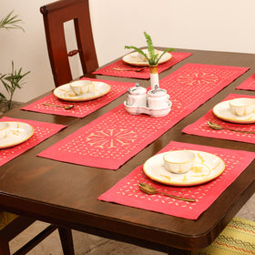 Red - Barmer Applique Cutwork Dining Table Runner with Mat Set 14