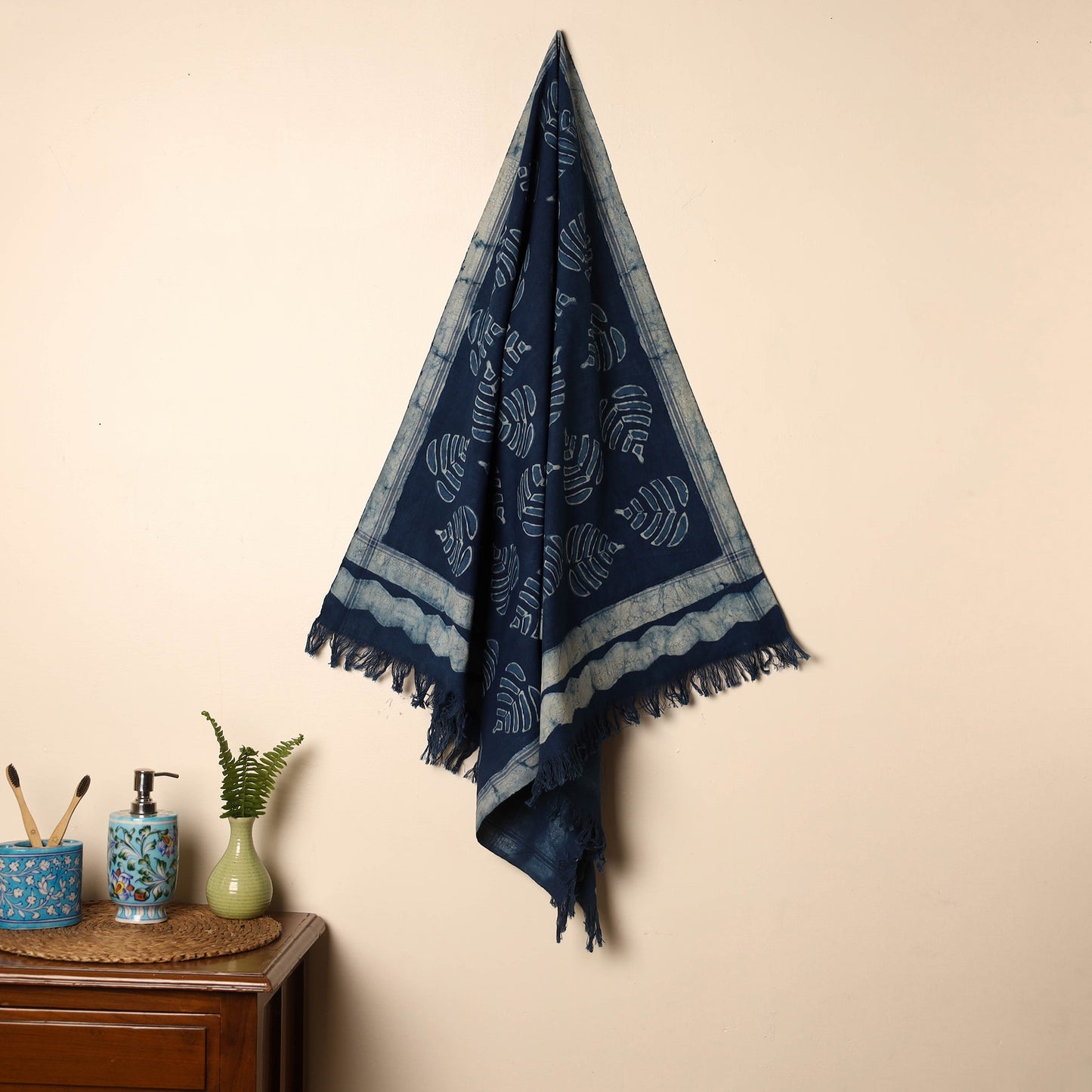 Blue - Handloom Block Printed Cotton Bindaas Towel 14