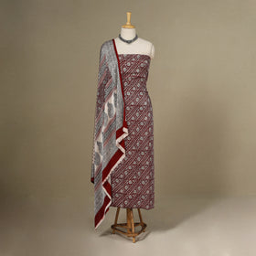 Maroon - 3pc Modal Silk Unstitched  Bagh Print Suit Material Set 