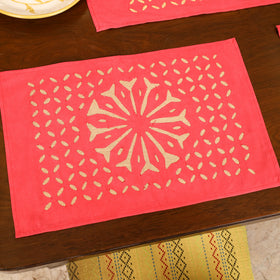 Red - Barmer Applique Cutwork Dining Table Runner with Mat Set 14