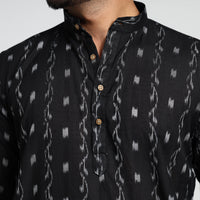 Black - Sambalpuri Ikat Weave Cotton Men Short Kurta