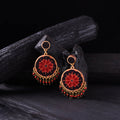 WHE Black & Red Handmade Repurposed Ajrakh Fabric & Wood Round Earrings 09