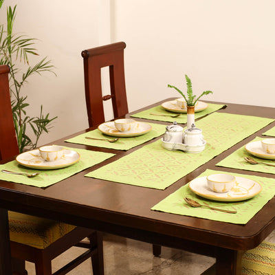 Green - Barmer Applique Cutwork Dining Table Runner with Mat Set 15