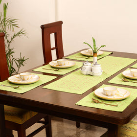 Green - Barmer Applique Cutwork Dining Table Runner with Mat Set 15