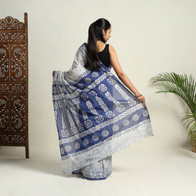 Buy Blue Mul Cotton Hand Batik Print Saree
