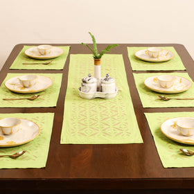 Green - Barmer Applique Cutwork Dining Table Runner with Mat Set 15